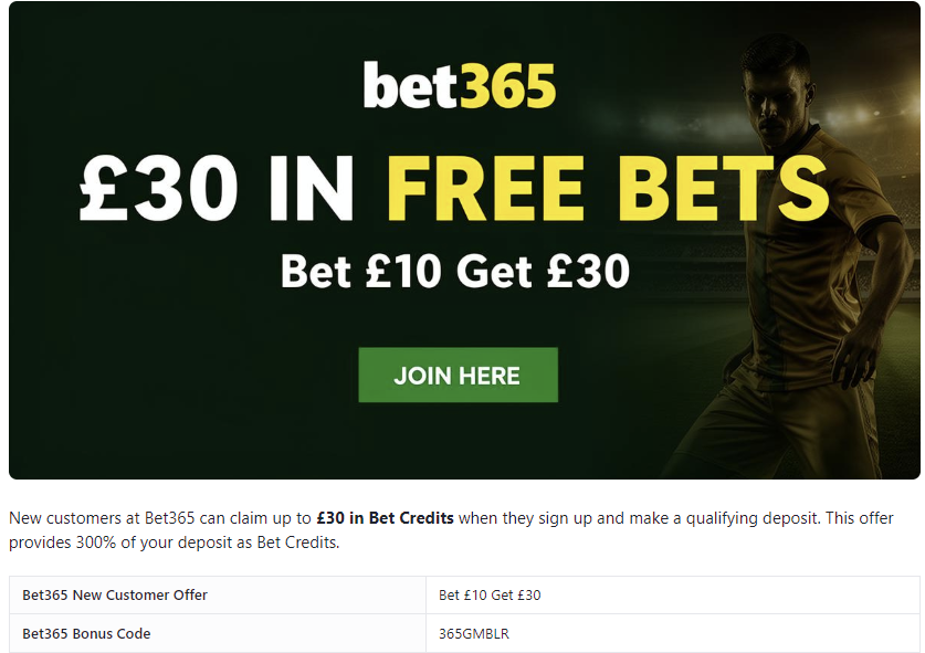 bet365 bonus code for free bets in the UK