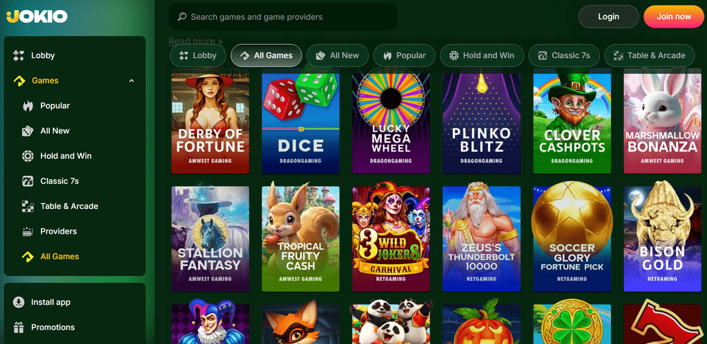 Jokio Casino Games Real Money powered by parimutual horse racing