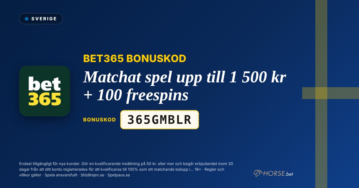 bet365 bonuskod: Matchat spel upp till 1 500 kr + 100 freespins