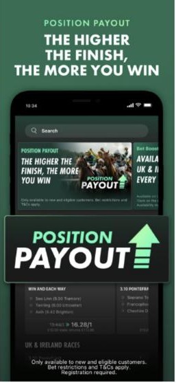 bet365 welcome offer and Position Payout on UK and Irish horse racing
