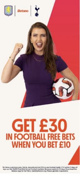 Betano welcome offer: get £30 in football free bets when you bet £10