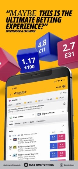 Betfair app – horse racing market at York with win and place prices