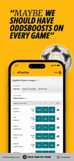 Betfair app – odds boosts on football matches