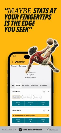 Betfair app – match statistics inside the betting screen