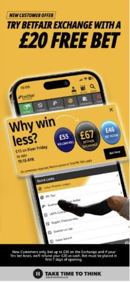 Betfair free bet on the Exchange: try it with £20, refunded as cash if your first bet loses