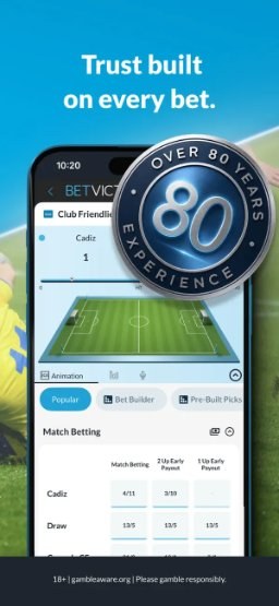BetVictor app – match betting screen