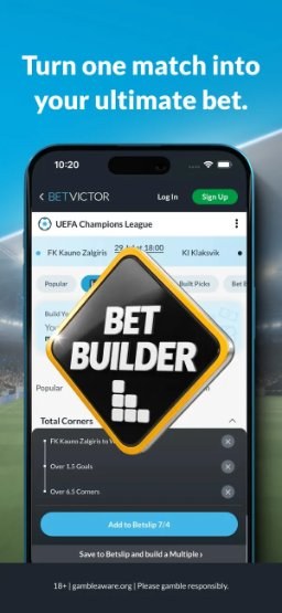 BetVictor app – Bet Builder on a single match
