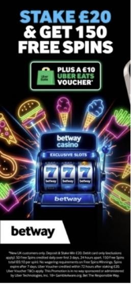 Betway Casino welcome offer: 150 no-wager free spins for new players