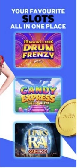 Betway Casino slots in the favourite slots lobby: Drum Frenzy, Candy Express and Links of Ra