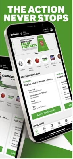 Betway review: the app home screen with horse racing and recommended bets