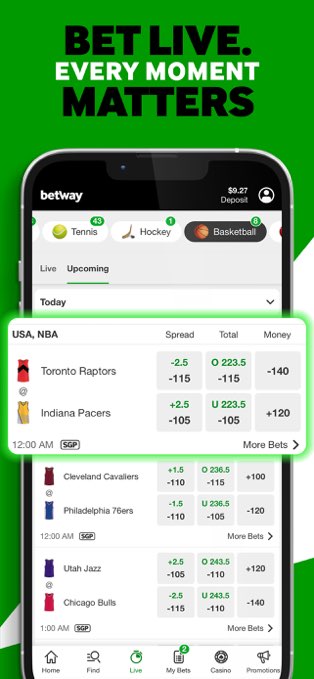 Betway app – live betting across NBA, tennis and hockey