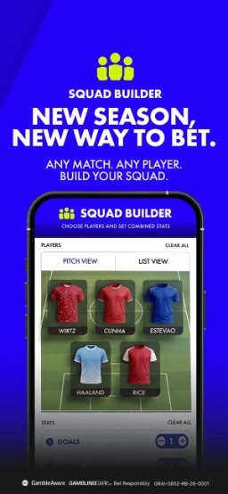 BoyleSports app – Squad Builder player bets