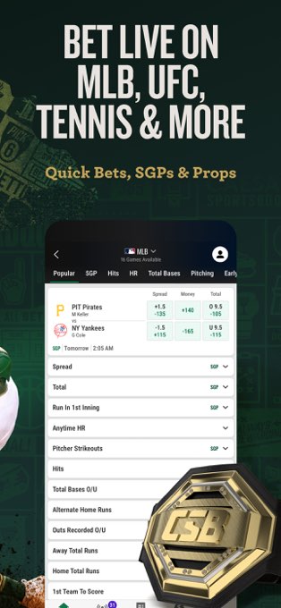 Caesars app – live markets on MLB, UFC and tennis
