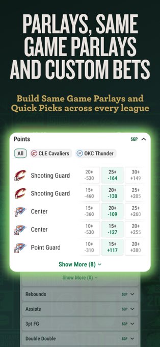 Caesars app – parlays and player points markets