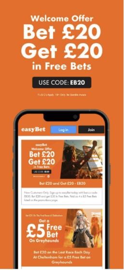 easyBet free bet banner in the App Store: bet £20 and get £20 in free bets