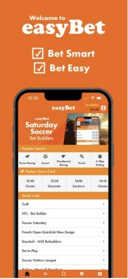 easyBet review: the app home screen with today's race card
