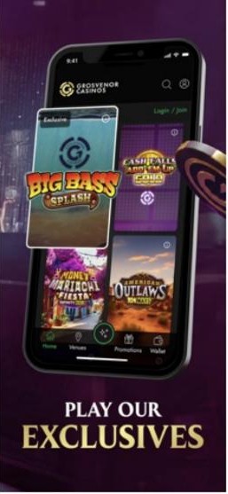 Grosvenor Casino free spins and exclusive slots in the Grosvenor app lobby