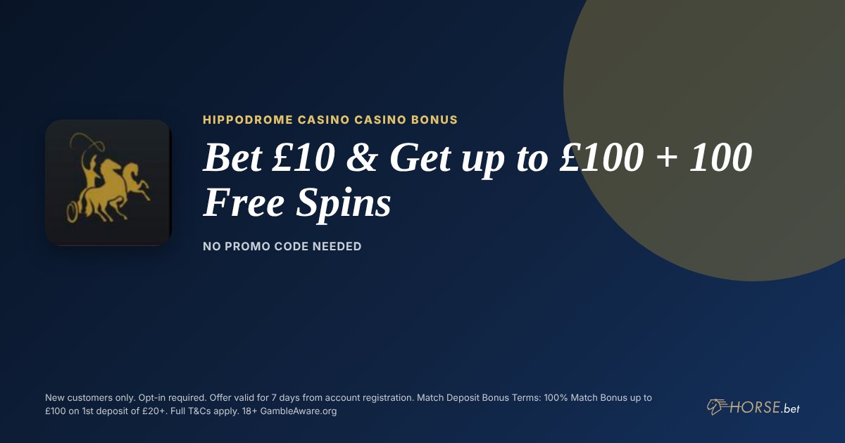 Hippodrome Casino promo code and welcome offer: Bet £10 & Get up to £100 + 100 Free Spins