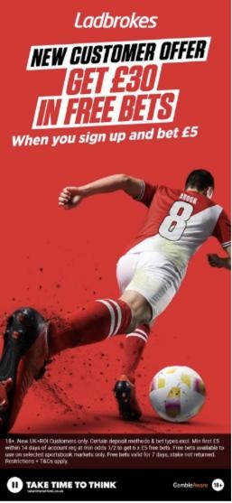 Ladbrokes welcome offer: get £30 in free bets when you sign up and bet £5