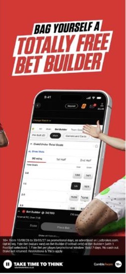 Ladbrokes free bet promotion: a Free Bet Builder on the app bet slip