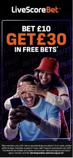 LiveScore Bet welcome offer: bet £10 get £30 in free bets