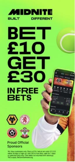 Midnite welcome offer: bet £10 get £30 in free bets, under the Built Different banner