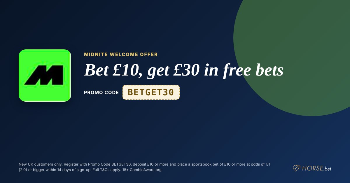 Midnite promo code BETGET30: Bet £10, get £30 in free bets
