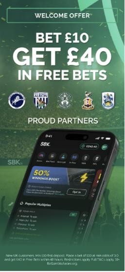 SBK welcome offer: bet £20, get £50 in free bets at minimum odds of 3.0
