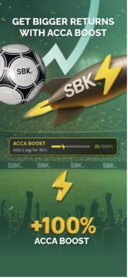 No SBK promo code needed: Acca Boost of up to +100% in the SBK app