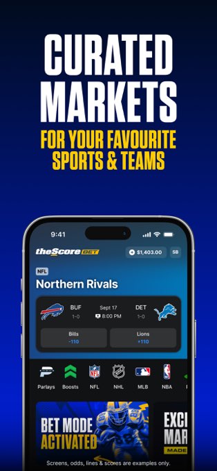 theScore Bet app – markets for your favourite teams