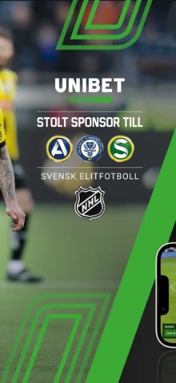 Unibet-appen – sponsor till svensk elitfotboll