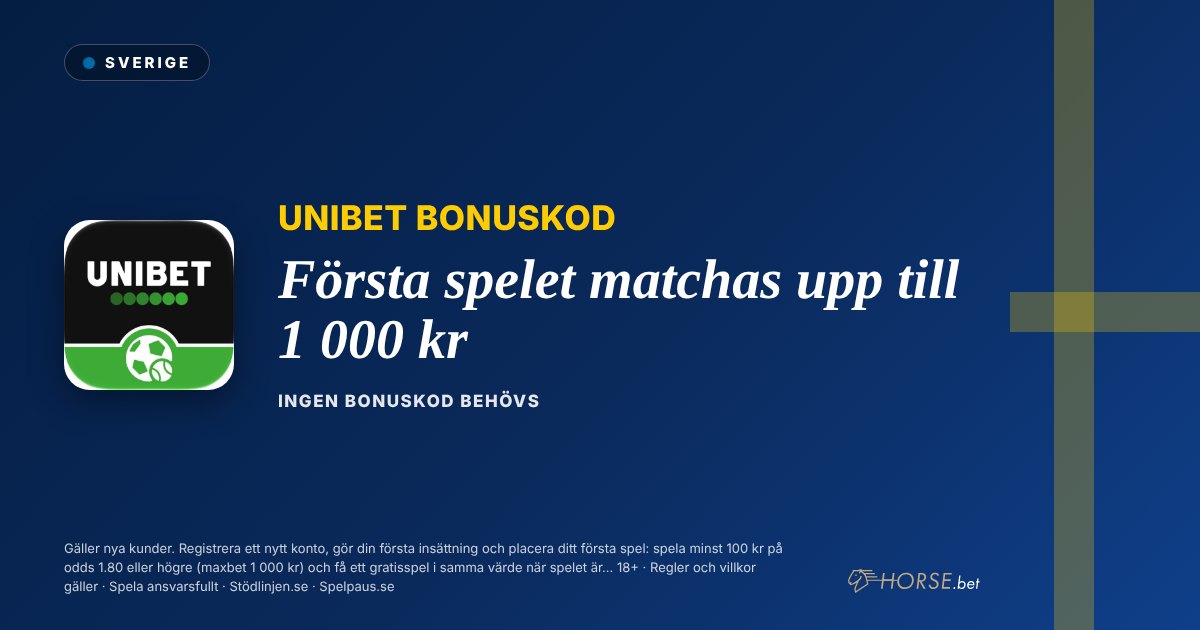 Unibet bonuskod: Första spelet matchas upp till 1 000 kr