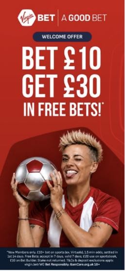 Virgin Bet welcome offer: bet £10 get £30 in free bets