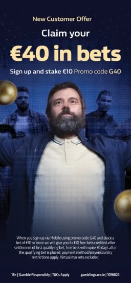 William Hill Ireland app – new customer €40 in free bets screen