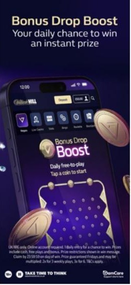 William Hill Vegas free spins and prizes in the daily Bonus Drop Boost game